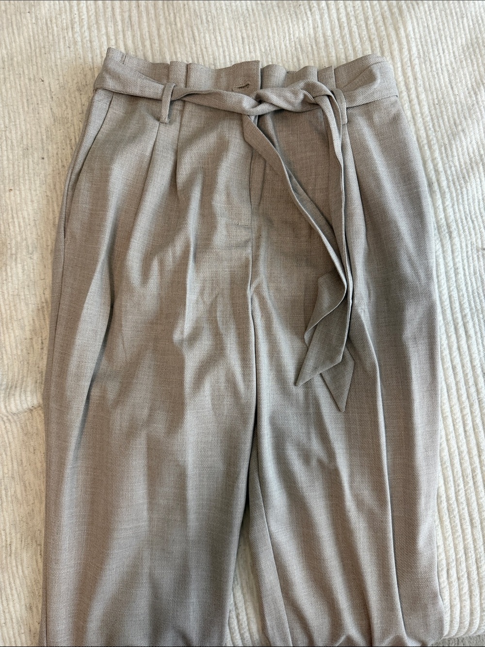 LOFT Taupe Paperbag Tie-Waist Trousers